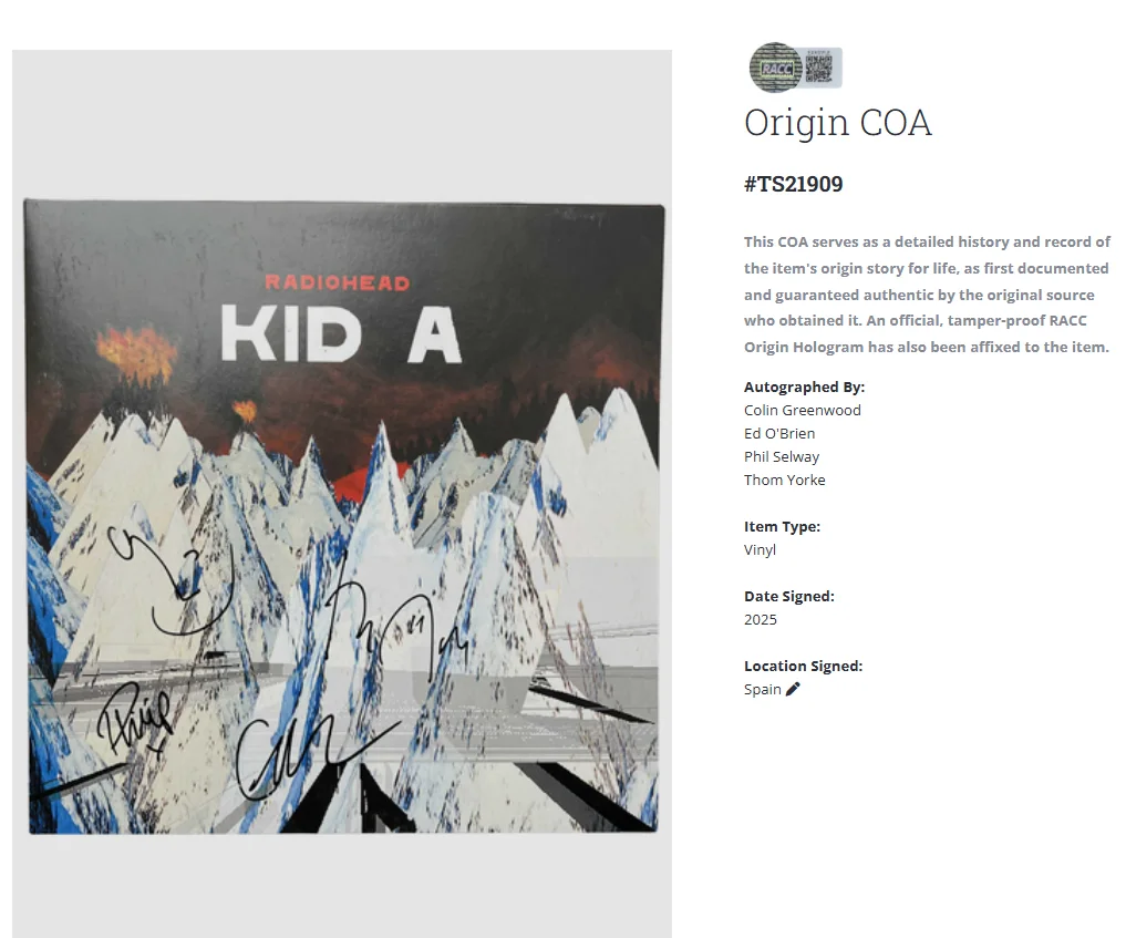 Radiohead Thom Yorke Kid A Autographed Signed Album Vinyl Record LP with COA, image 2