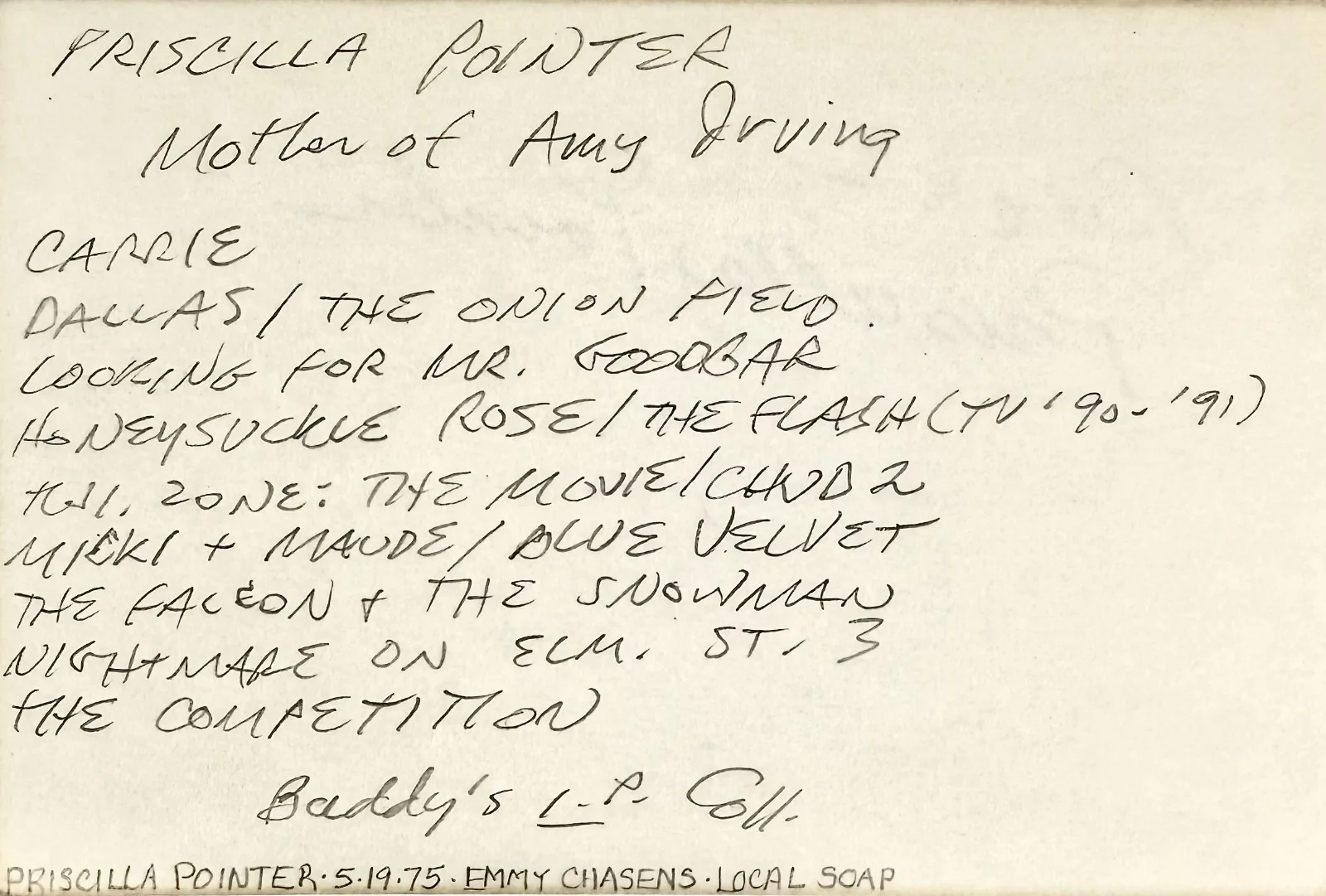 Priscilla Pointer — PRISCILLA POINTER Signed Autographed 4"x 6" INDEX CARD The Onion Field CARRIE, image 3