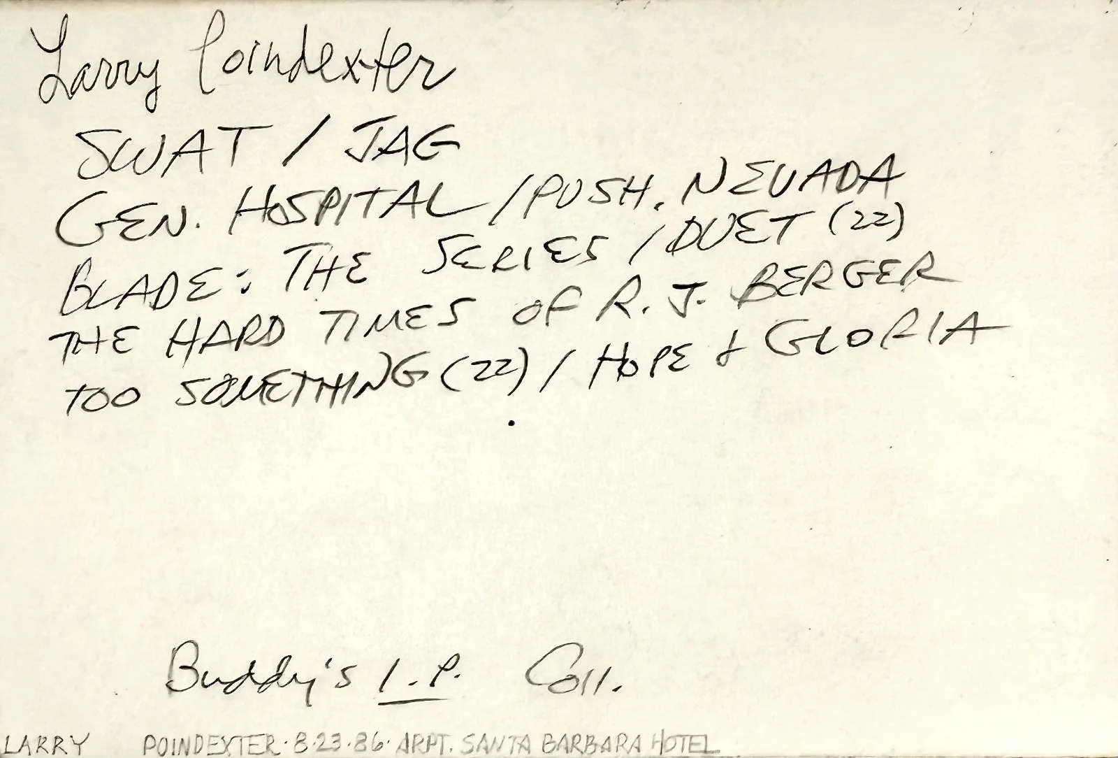 Larry Poindexter — LARRY POINDEXTER Signed Autographed 4x6 INDEX CARD Sorceress Invaders from Mars, изображение 3