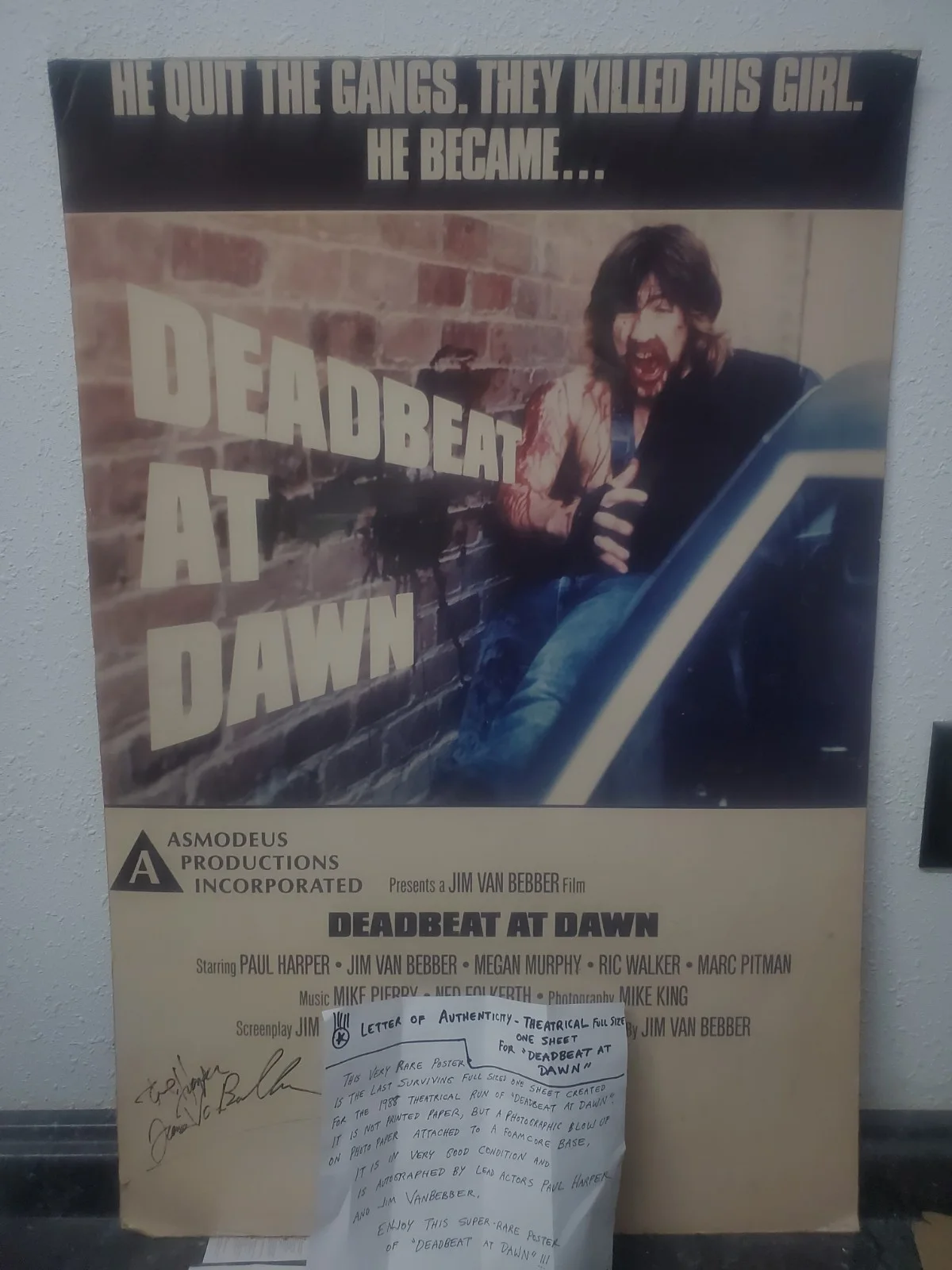 Deadbeat at Dawn original poster signed w/coa. ooak Jim Vanbebber Cult Action, изображение 4