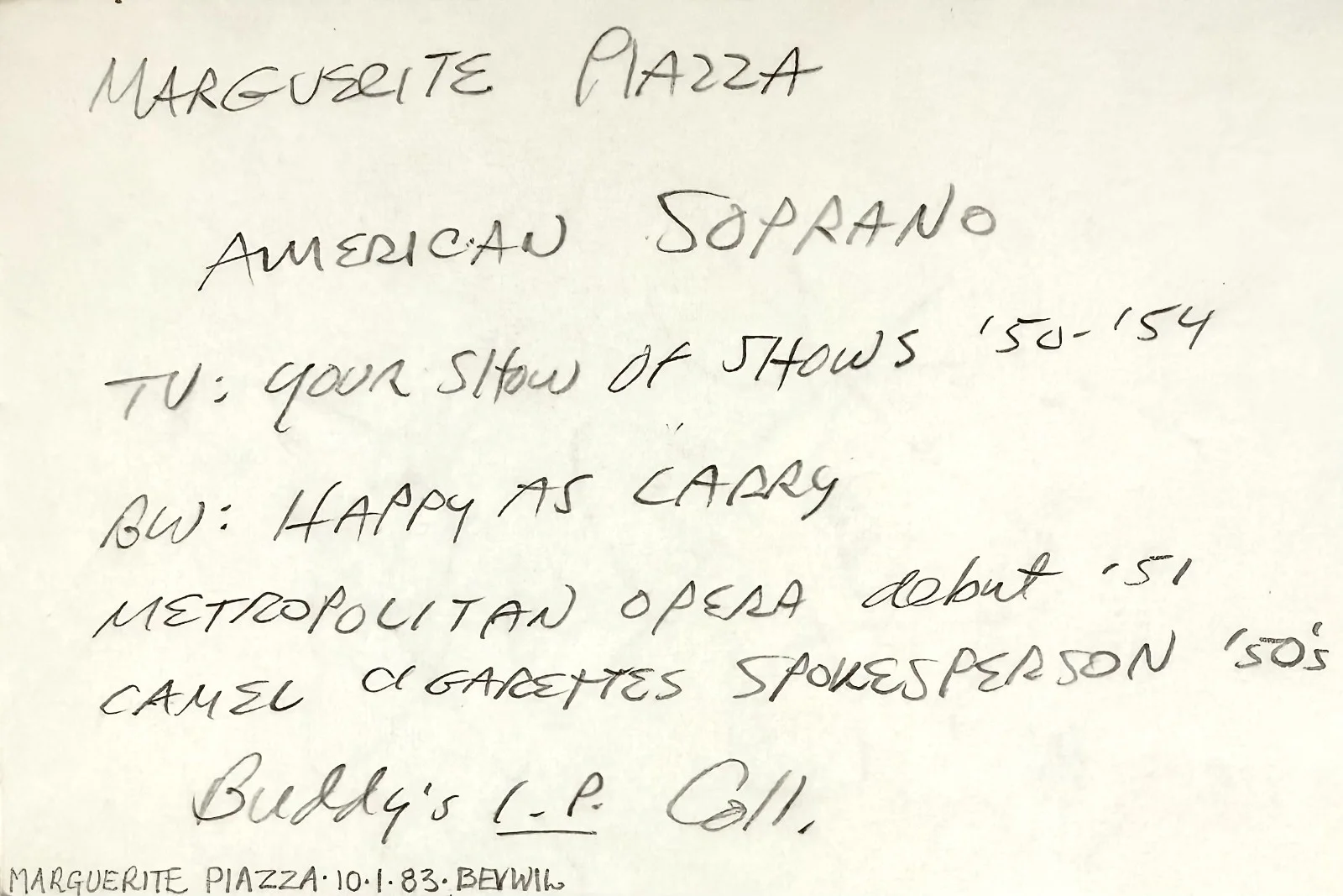 MARGUERITE PIAZZA Signed Autographed 4"x 6" INDEX CARD American Soprano OPERA, изображение 5