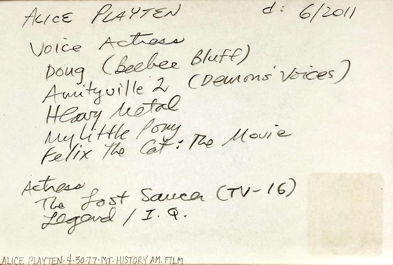 Alice Playten — ALICE PLAYTEN Signed Autographed 4"x 6" INDEX CARD The Lost Saucer Disney's Doug, изображение 5