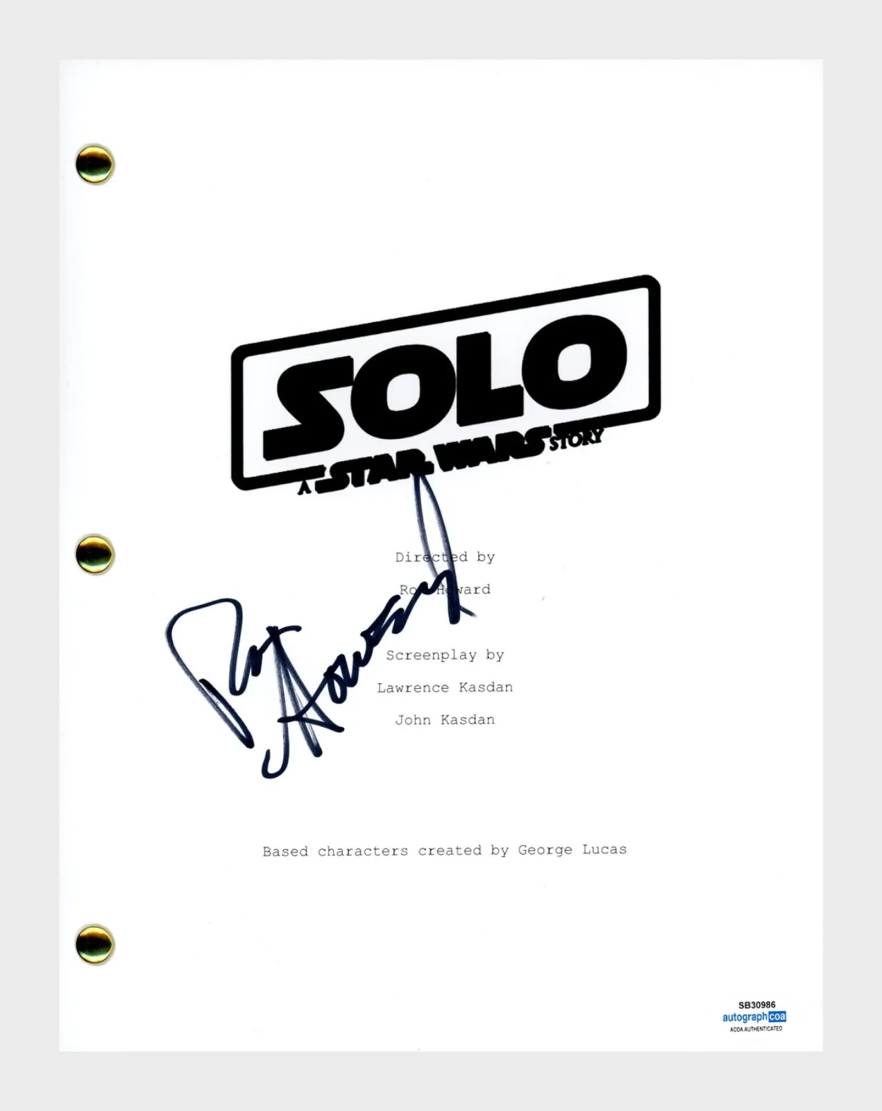 RON HOWARD — Ron Howard Signed Solo A Star Wars Story Movie Script Autograph ACOA COA