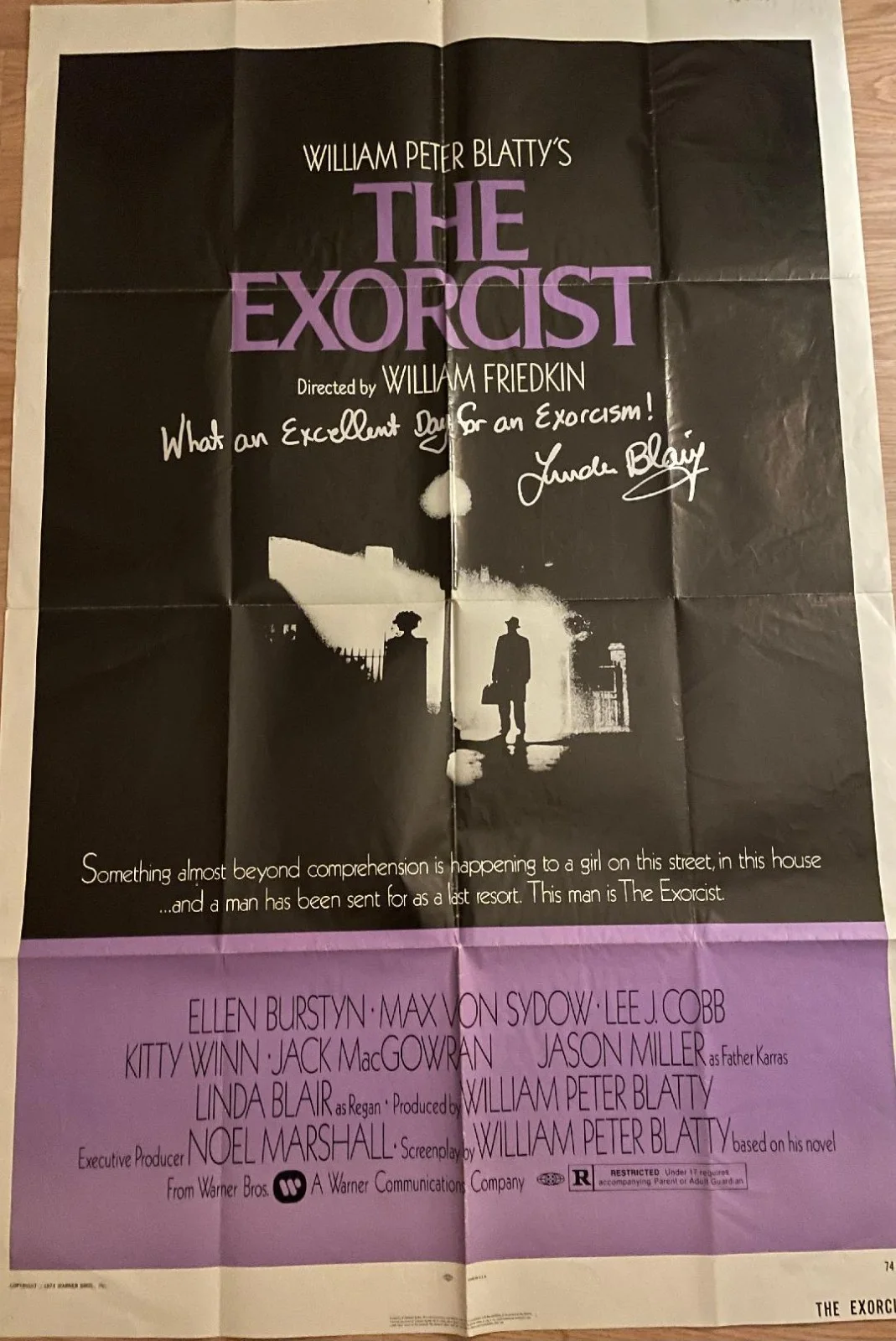 Linda Blair — 1973 The Exorcist Original Folded Movie Poster Signed By Linda Blair/Plus Bonus!