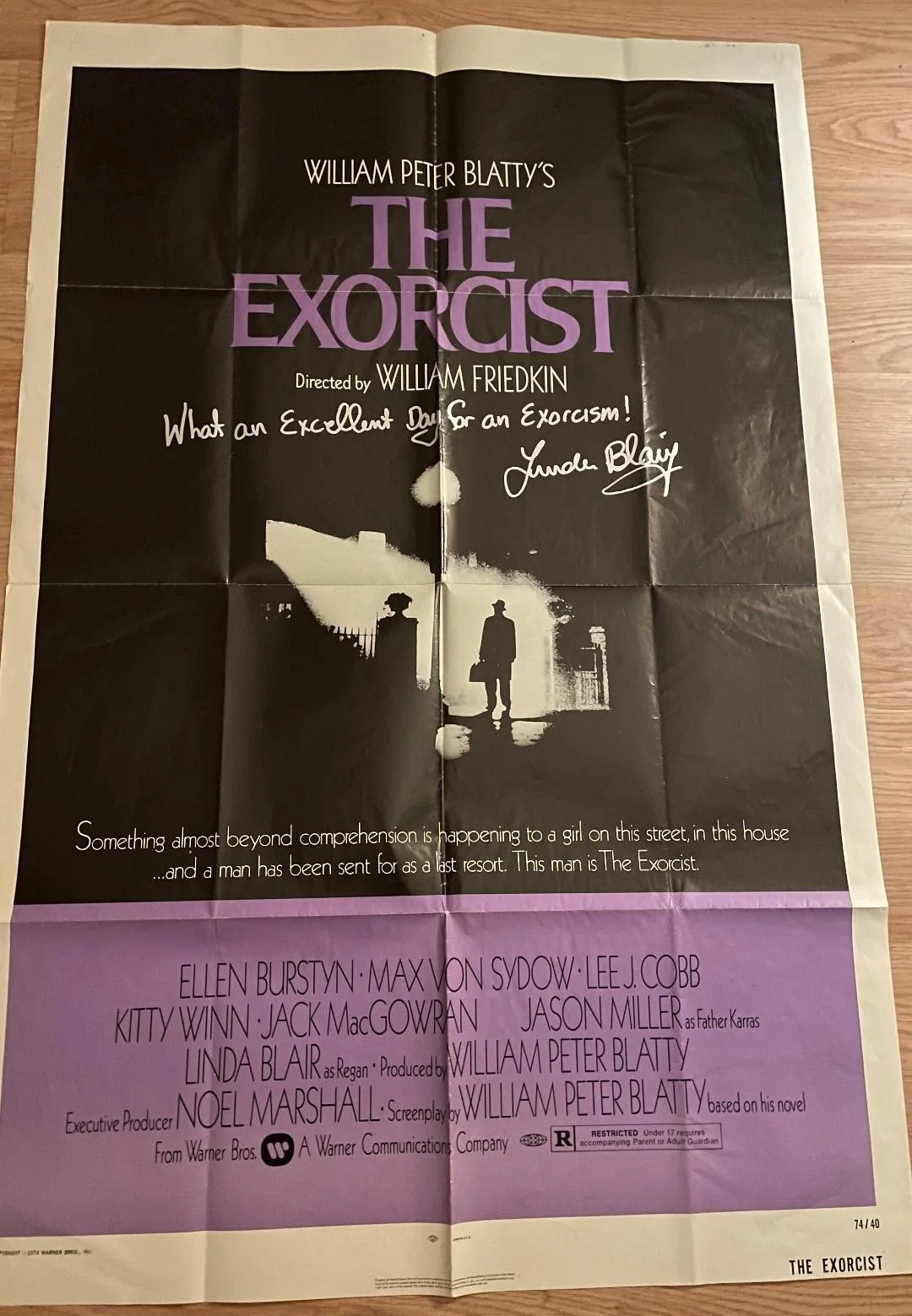 Linda Blair — 1973 The Exorcist Original Folded Movie Poster Signed By Linda Blair/Plus Bonus!, image 3