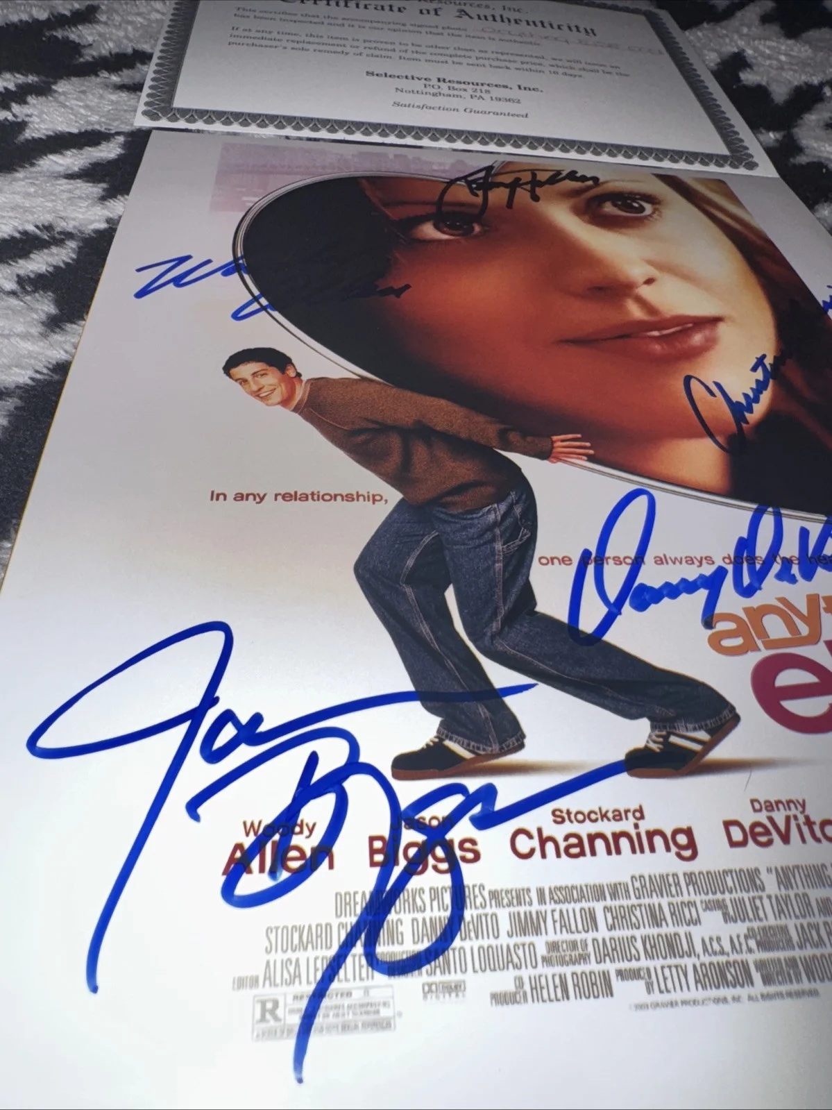 Woody Allen/Jason Biggs/Danny DeVito/Jimmy Fallon/Christina Ricci — Authentic Signed Anything Else (2003) Woody Allen 8x10 Poster Photo, изображение 4