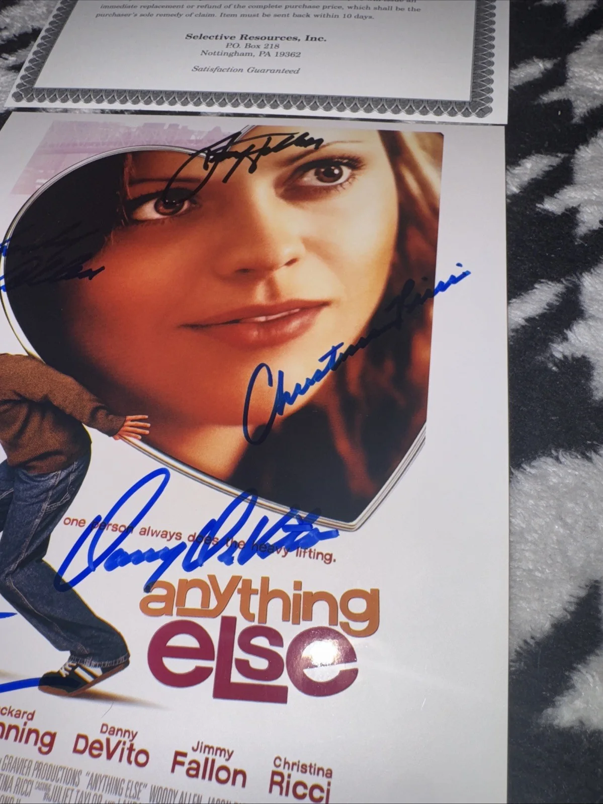 Woody Allen/Jason Biggs/Danny DeVito/Jimmy Fallon/Christina Ricci — Authentic Signed Anything Else (2003) Woody Allen 8x10 Poster Photo, изображение 5