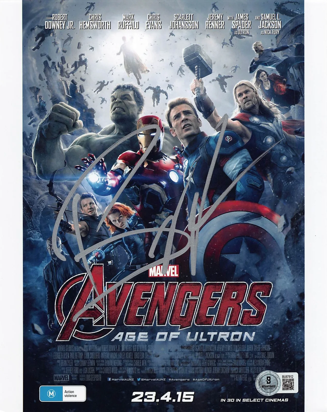 Brian Taylor — Brian Taylor Avengers Age of Ultron Signed 8x10 Vertical Photo BAS #BU87812