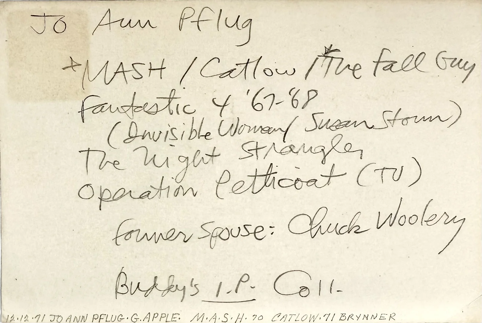 Jo Ann Pflug — JO ANN PFLUG Signed Autographed 4" x 6" INDEX CARD RITUALS The Fall Guy M*A*S*H, изображение 5