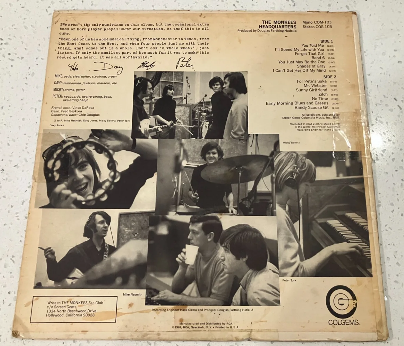 The Monkees Headquarters Jones Dolenz Tork Signed Autograph Album LP, изображение 4