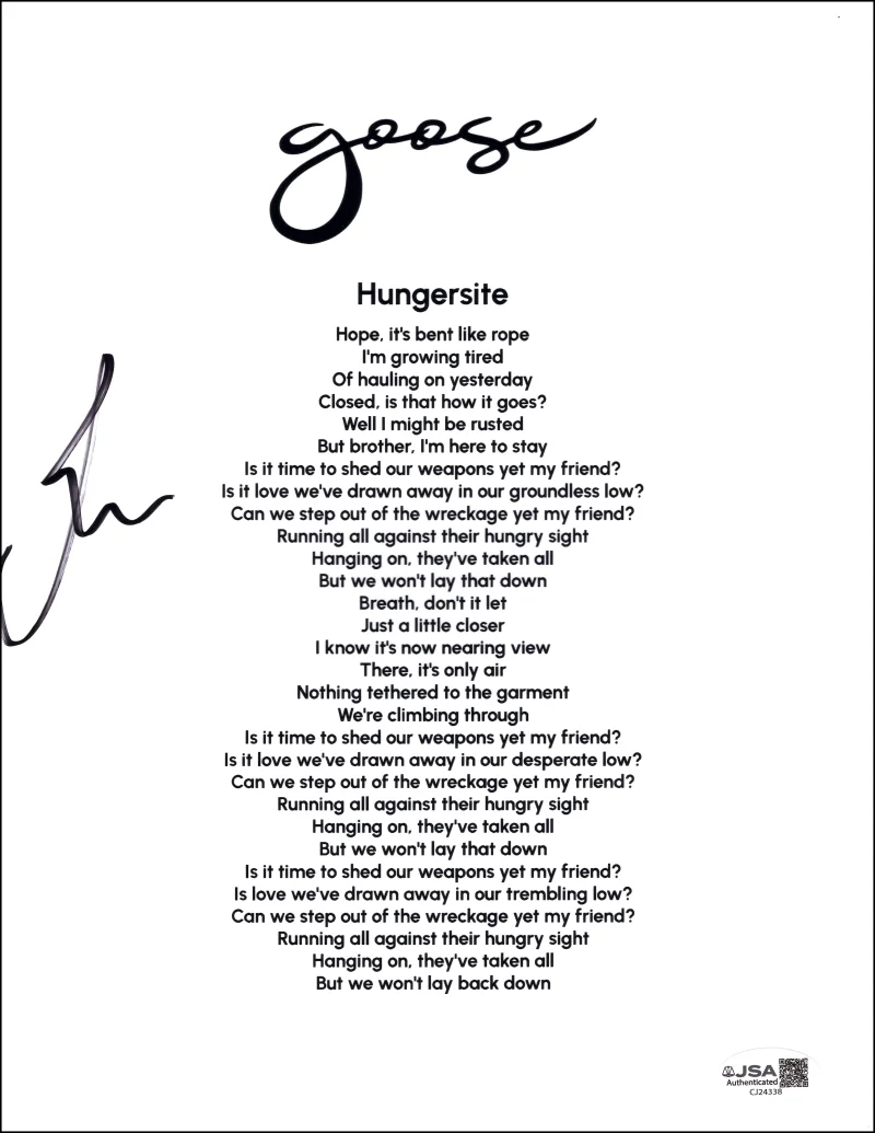 Rick Mitarotonda — Rick Mitarotonda Goose Signed Autograph Hungersite Lyric Sheet Music - JSA COA