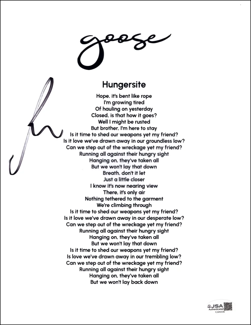Rick Mitarotonda — Rick Mitarotonda Goose Signed Autograph Hungersite Lyric Sheet Music w/ JSA COA