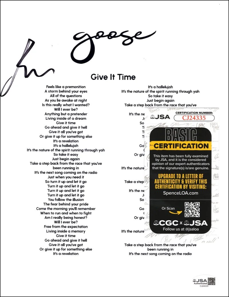 Rick Mitarotonda — Rick Mitarotonda Goose Signed Autograph Give It Time Lyric Sheet w/ JSA COA, image 2