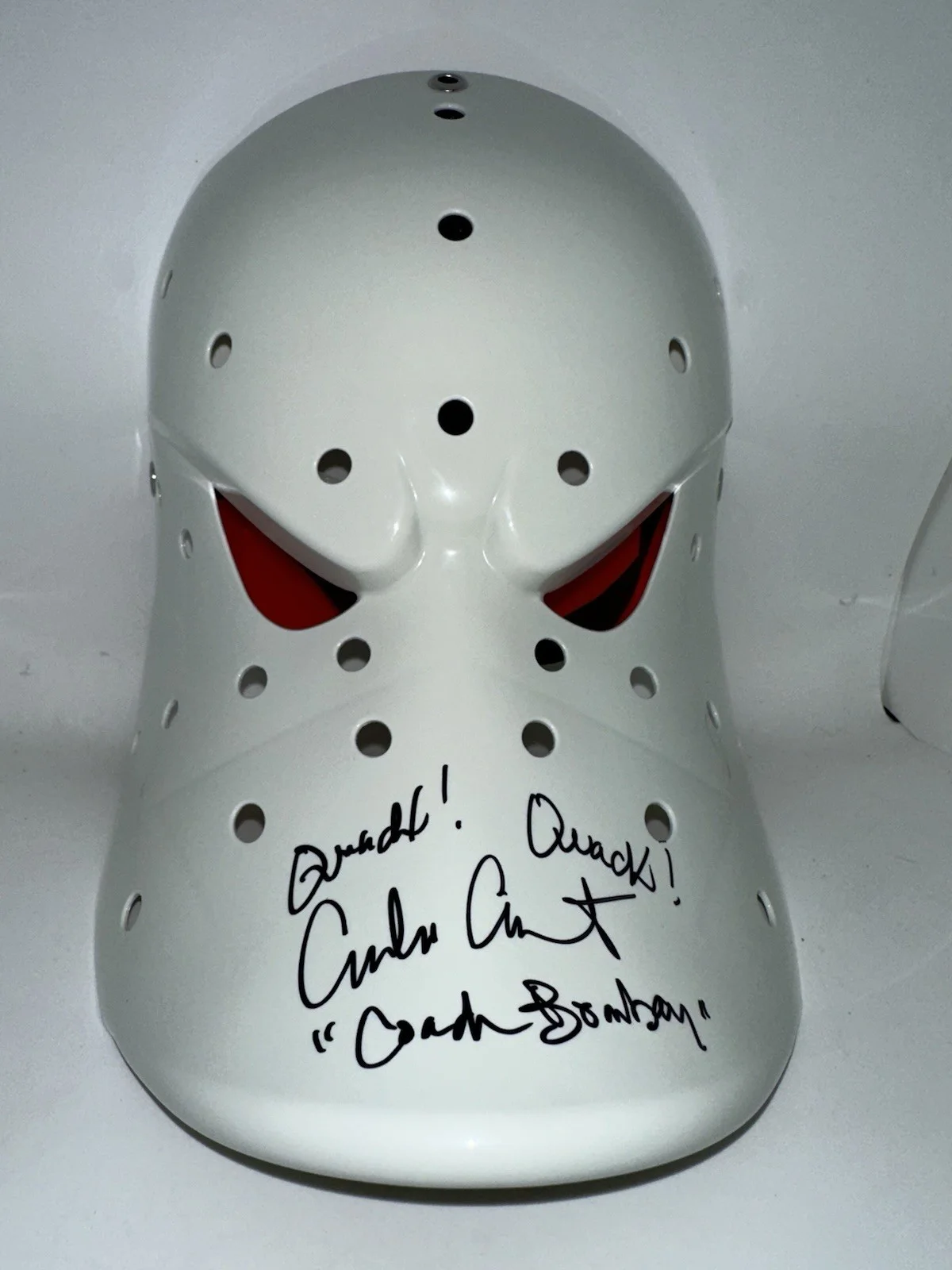 Emilio Estevez — Emilio Estevez Autographed The Mighty Ducks Hockey Mask Quack Quack Bombay BAS W