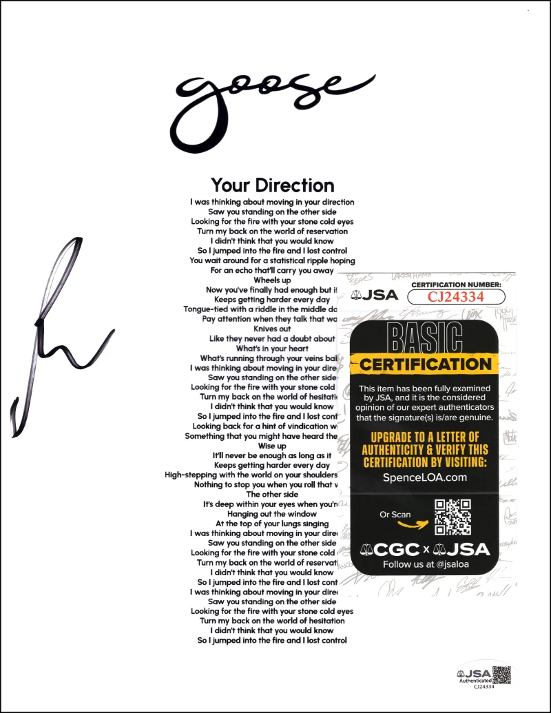 Rick Mitarotonda — Rick Mitarotonda Goose Signed Autograph Your Direction Lyric Sheet w/ JSA COA, изображение 2
