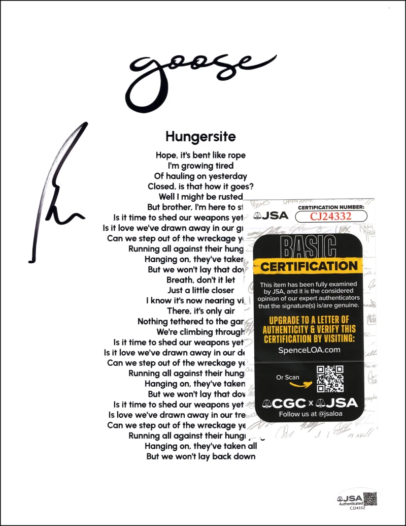 Rick Mitarotonda — Rick Mitarotonda Goose Signed Autograph Hungersite Lyric Sheet w/ JSA COA, изображение 2