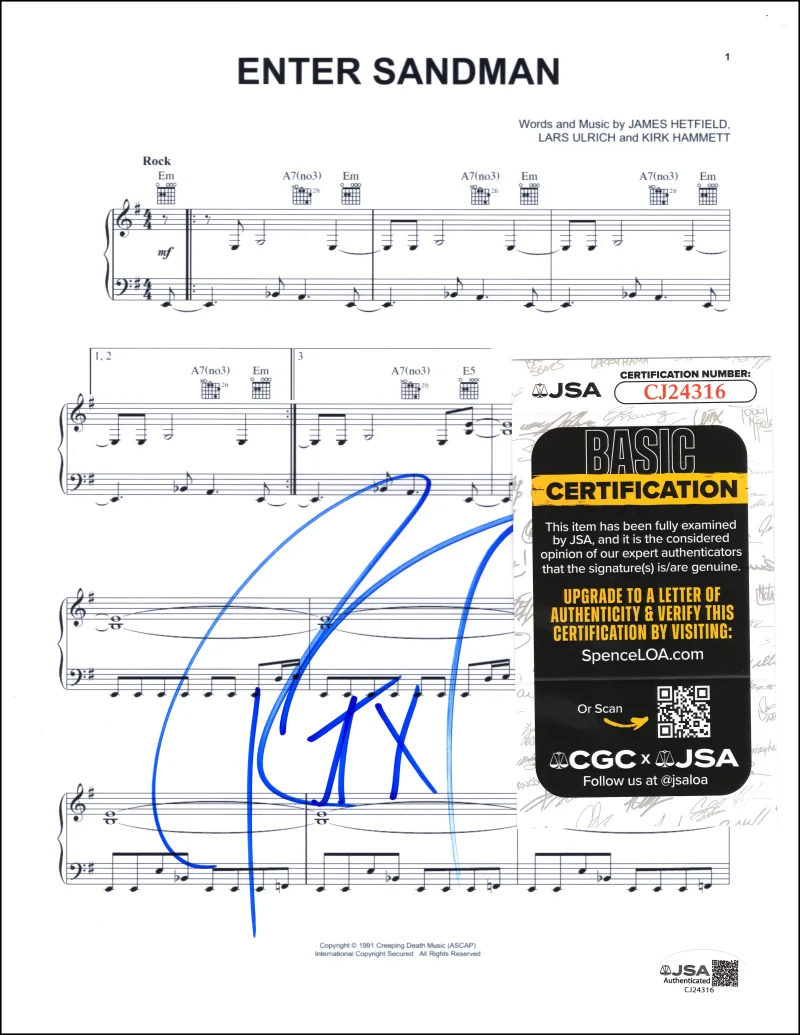 Robert Trujillo — Robert Trujillo Metallica Signed Autograph Enter Sandman Sheet Music w/ JSA COA, изображение 2