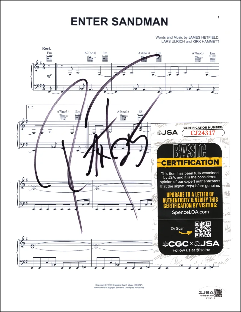 Robert Trujillo — Robert Trujillo Metallica Signed Autograph Enter Sandman Sheet Music JSA COA, изображение 2