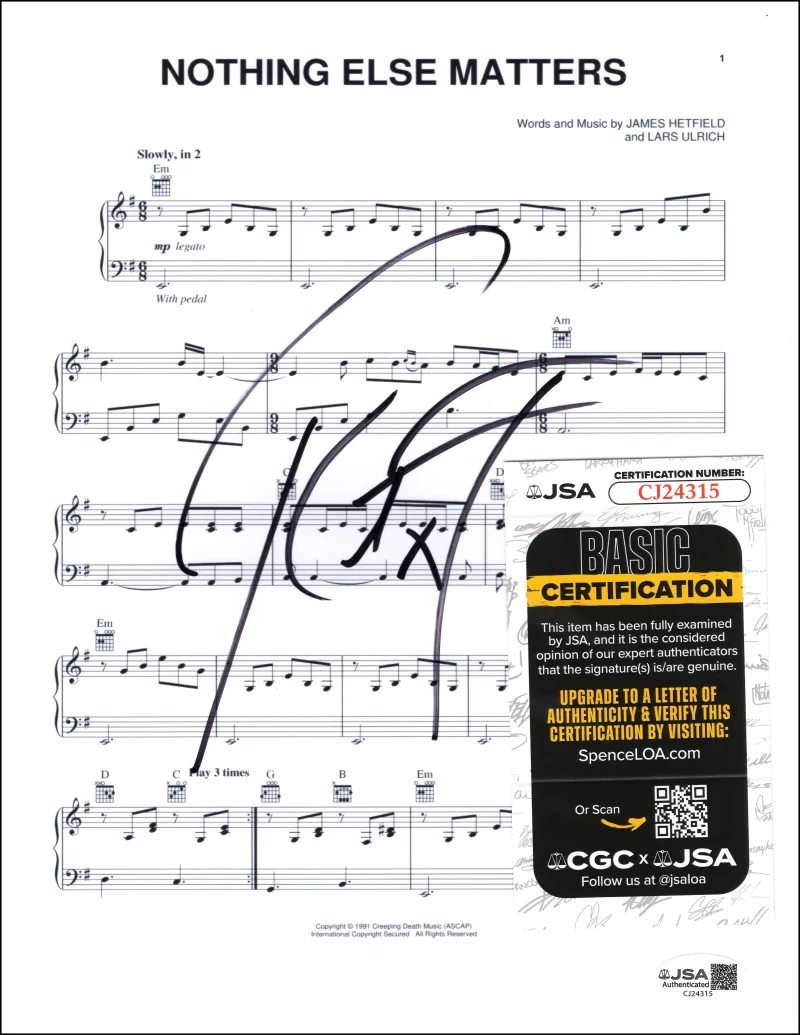 Robert Trujillo — Robert Trujillo Metallica Signed Autograph Nothing Else Matters Sheet Music COA, image 2