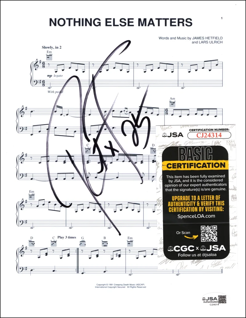 Robert Trujillo — Robert Trujillo Metallica Signed Autograph Nothing Else Matters Sheet Music JSA, image 2