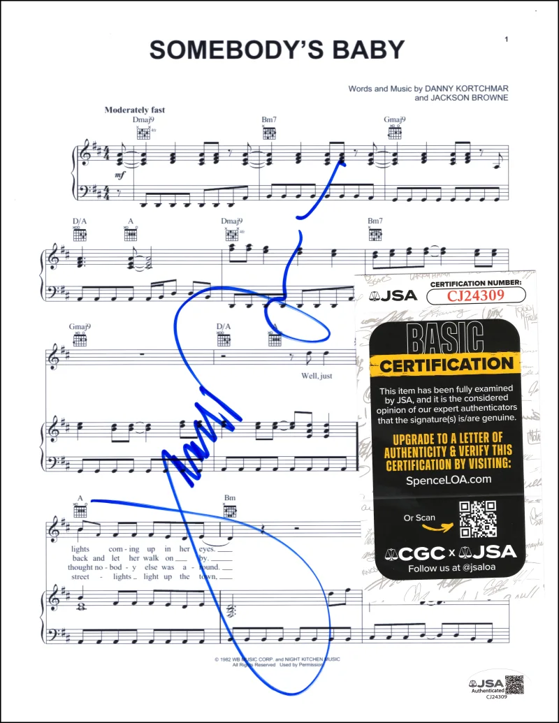 Jackson Browne — Jackson Browne Signed Autograph Somebody's Baby Sheet Music - Fast Times JSA COA, image 2