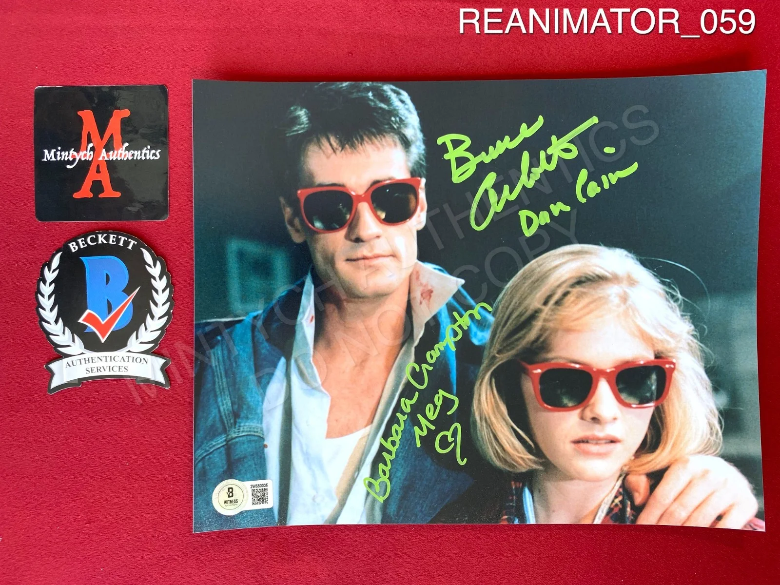 Bruce Abbott, Barbara Crampton — Bruce Abbott Barbara Crampton signed 8x10 photo Re-Animator Beckett COA