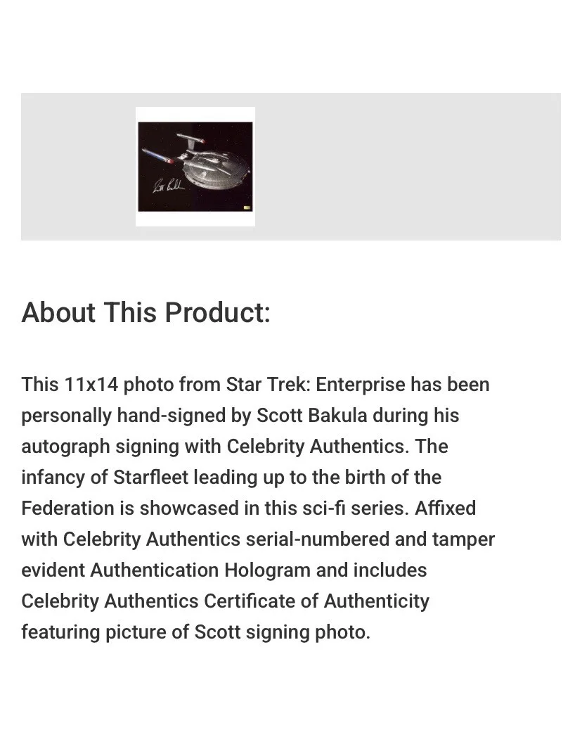 Scott Bakula — Scott Bakula Star Trek Enterprise Signed 11x14 Celebrity Authentics Photo C38642, изображение 4