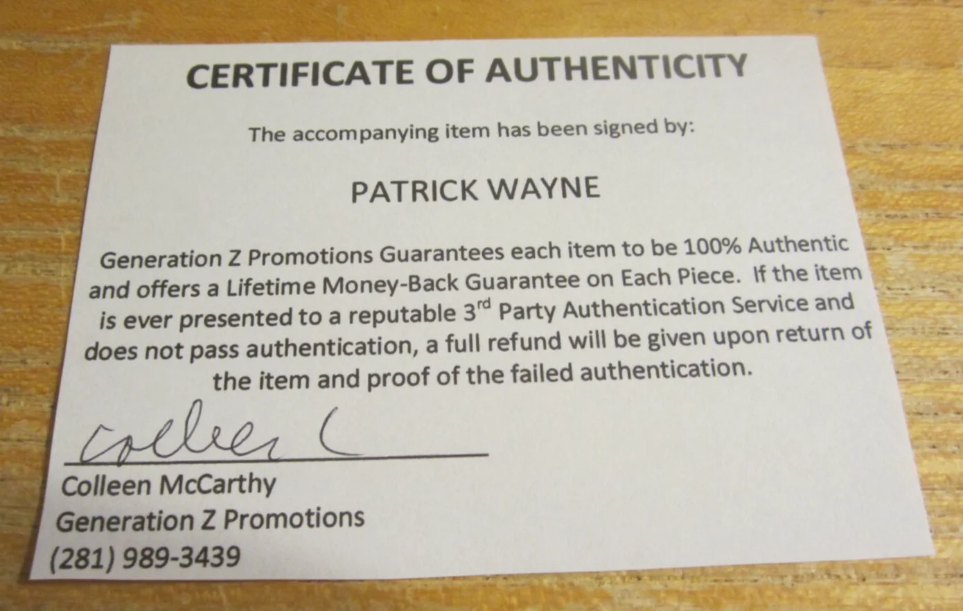 Patrick Wayne — Patrick Wayne Actor Autographed Signed 4X6 Photo "Rustlers' Rhapsody" Bob Barber, image 3
