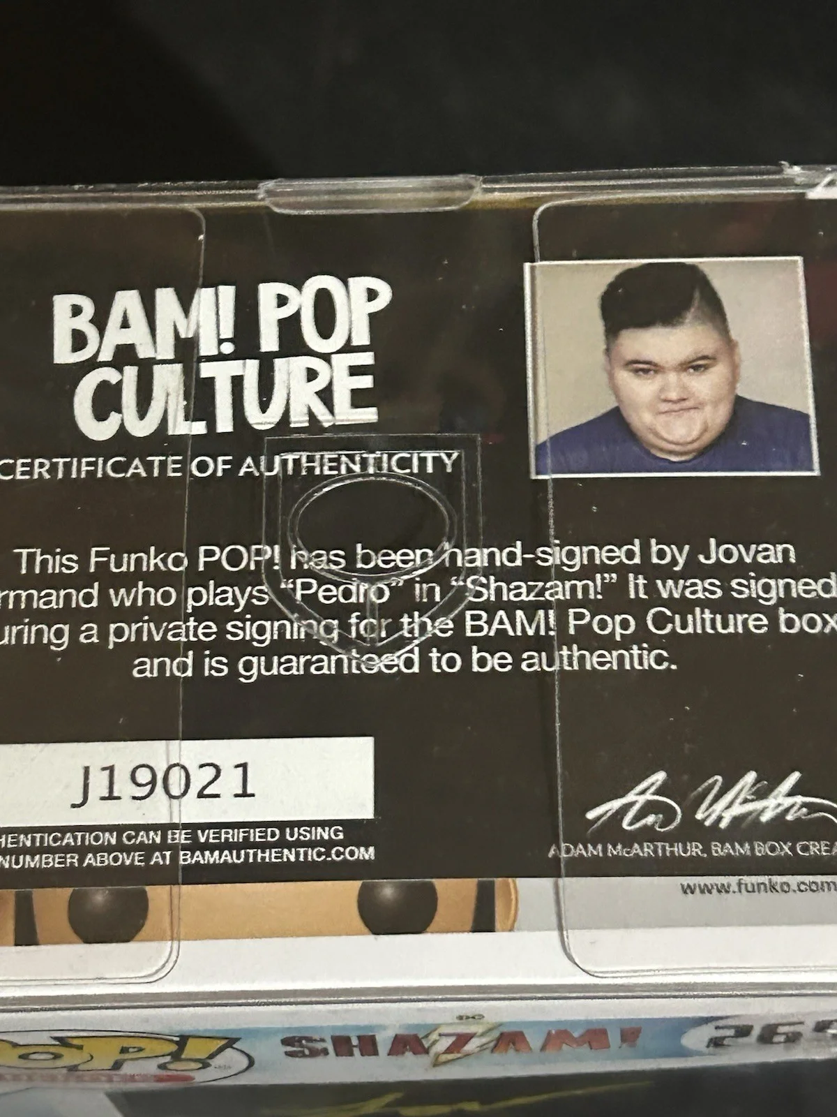 Pedro — SHAZAM PEDRO Jovan Armand Signed Autograph #265 Funko Pop, image 2