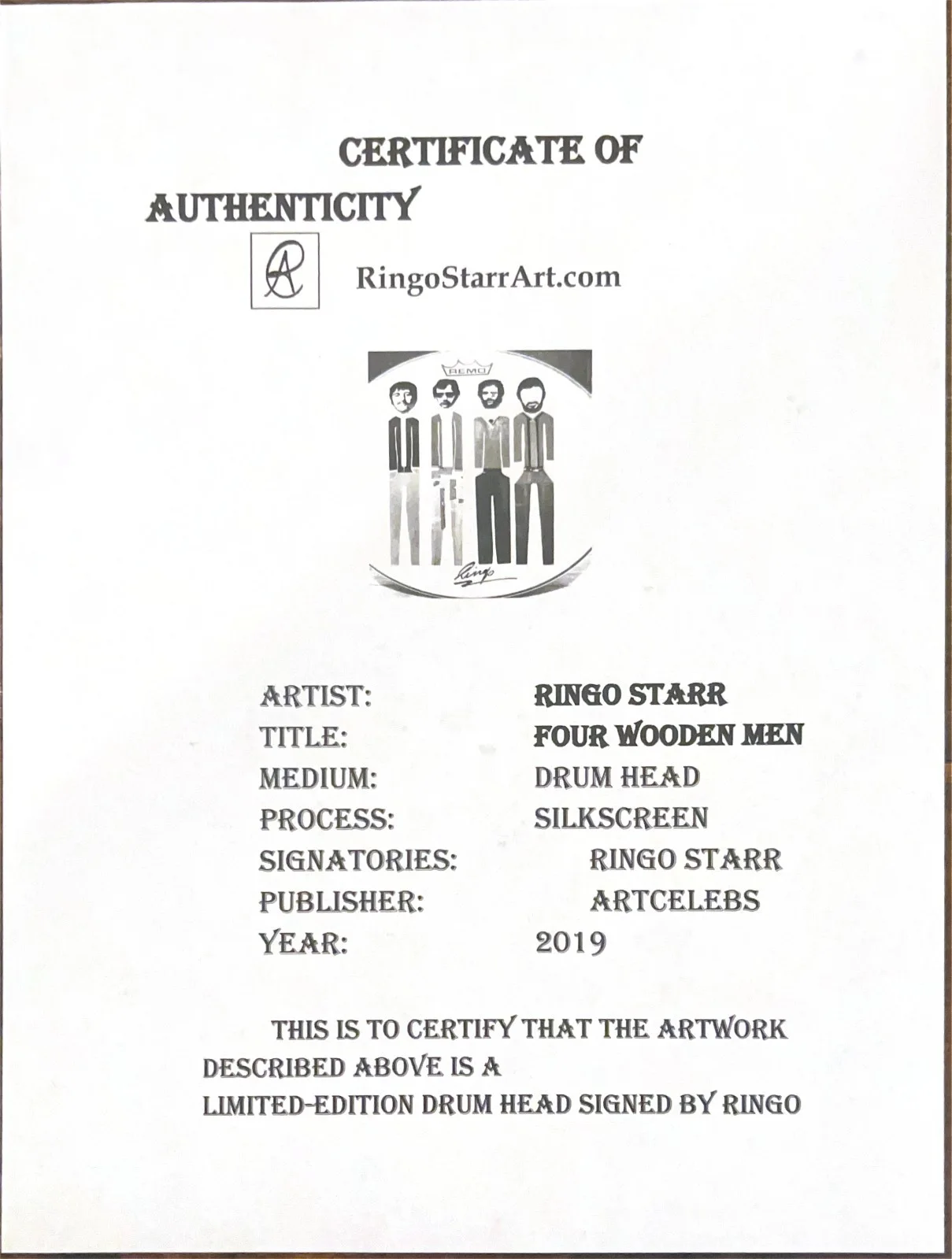 Ringo Starr — Ringo Starr Signed Drumhead Custom Artwork Beatles Authenticated 2019 Tour COA, image 2