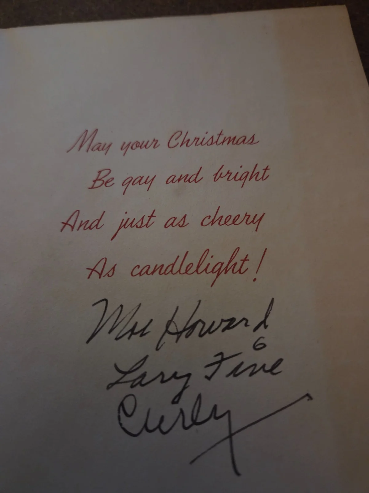 3 stooges — the 3 STOOGES signed CHRISTMAS card MOE HOWARD~LARRY FINE ~CURLY rare authentic, изображение 3