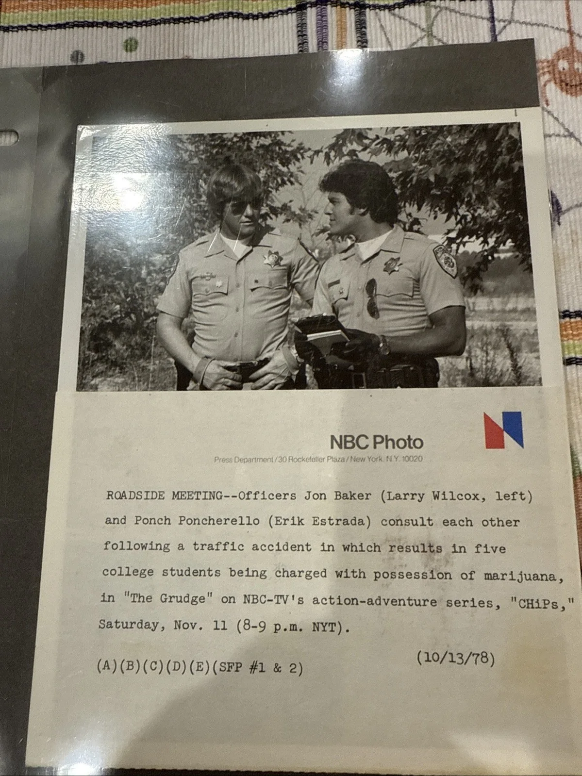 10/13/1978 Photo Jon Baker Ponch Poncherello 8&10 Photo Rare Original NBC Pic, image 2
