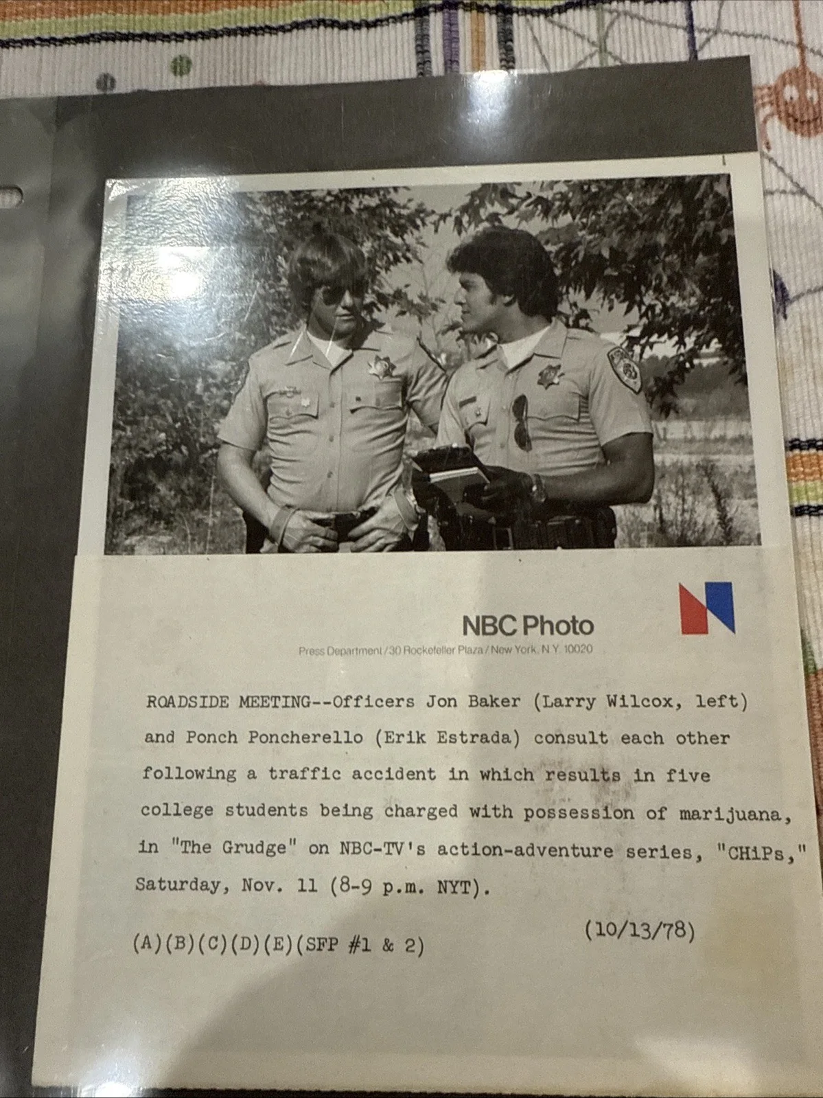 10/13/1978 Photo Jon Baker Ponch Poncherello 8&10 Photo Rare Original NBC Pic, image 3