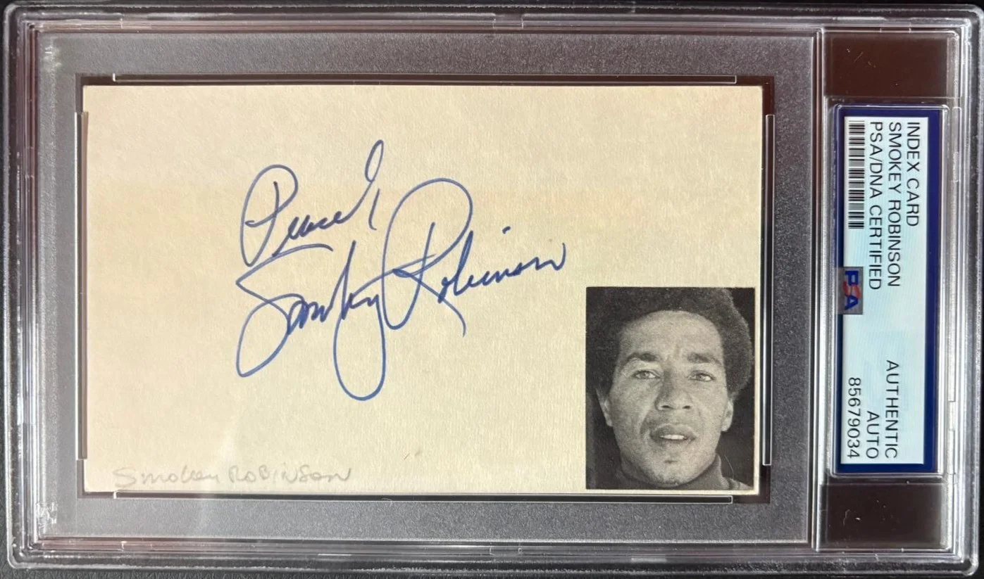 Smokey Robinson — SMOKEY ROBINSON SIGNED INDEX CARD PSA ENCAPSULATED YOU'VE REALLY GOT A HOLD B