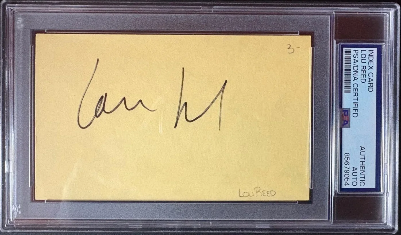 Lou Reed — LOU REED SIGNED INDEX CARD PSA ENCAPSULATED THE VELVET UNDERGROUND TRANSFORMER