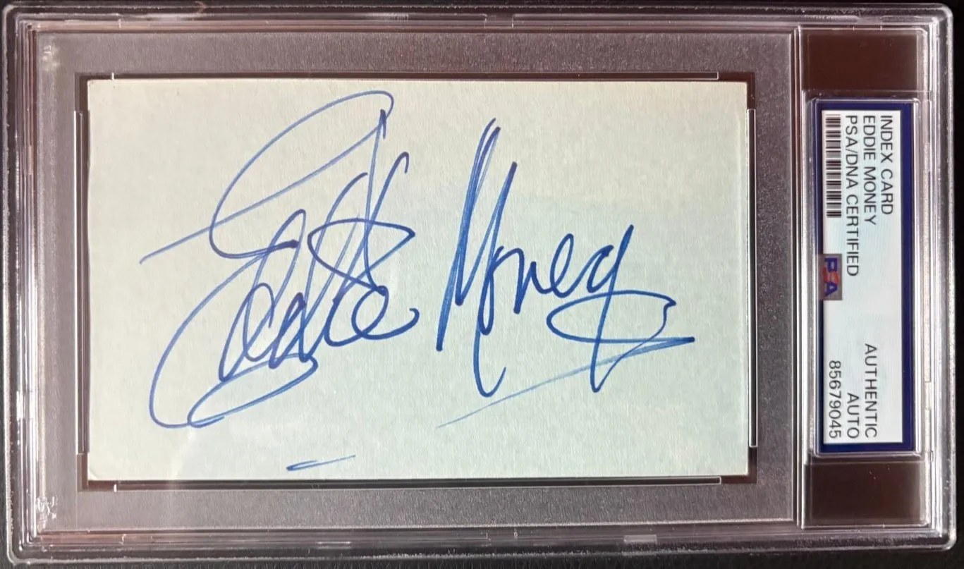Eddie Money — EDDIE MONEY SIGNED INDEX CARD PSA ENCAPSULATED ROCK FULL NAME VINTAGE BABY HOLD