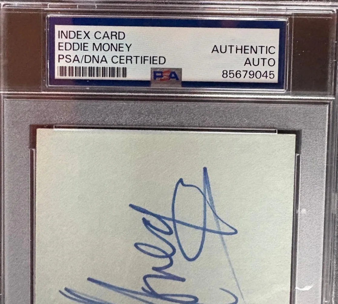 Eddie Money — EDDIE MONEY SIGNED INDEX CARD PSA ENCAPSULATED ROCK FULL NAME VINTAGE BABY HOLD, изображение 2