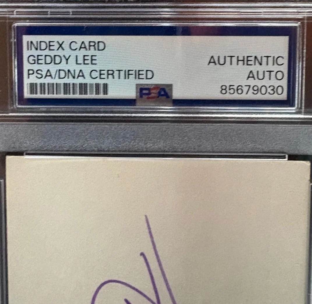 Geddy Lee — GEDDY LEE SIGNED INDEX CARD PSA ENCAPSULATED RUSH VINTAGE FULL NAME RARE, изображение 2