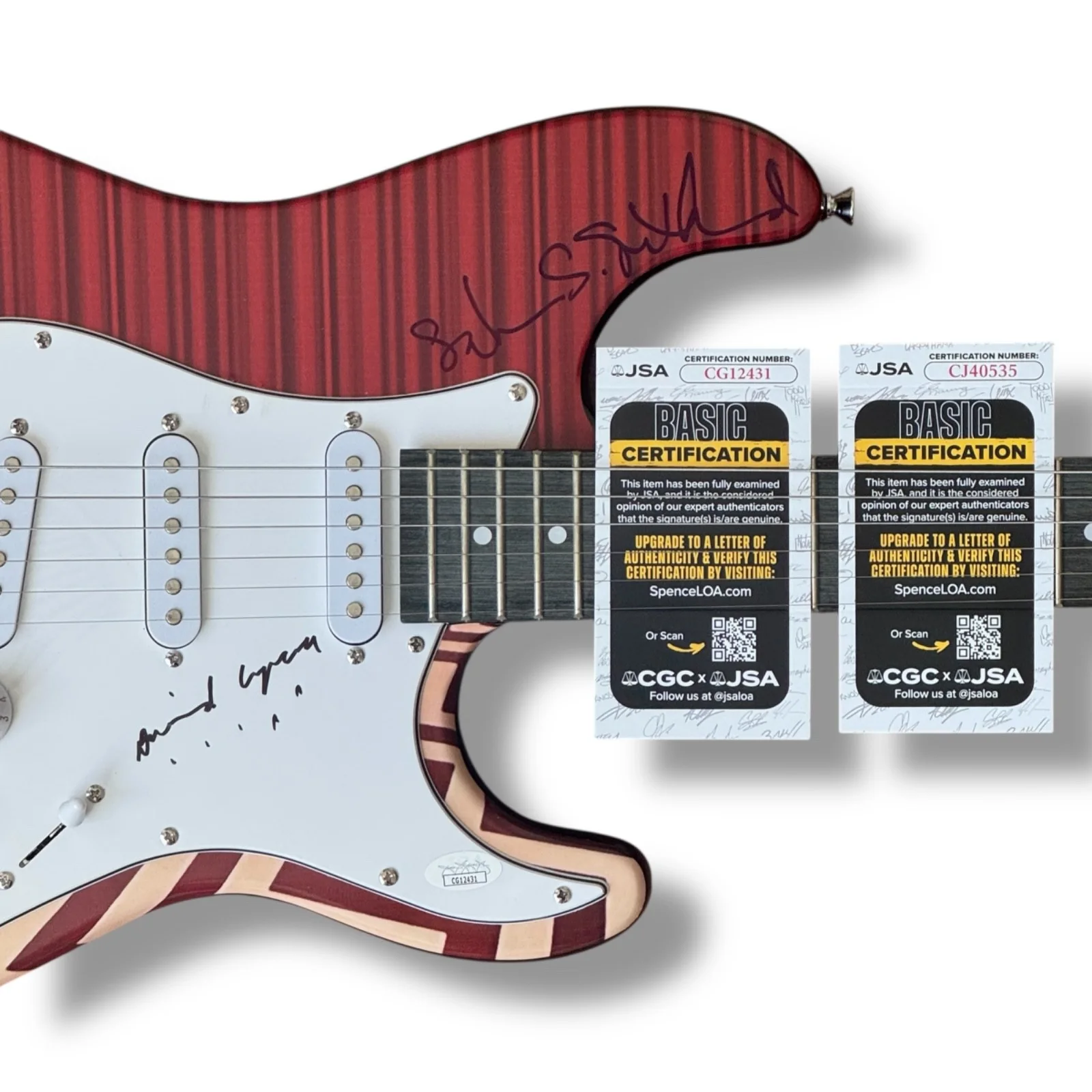David Lynch, Kimmy Robertson, Harry Goaz, Sabrina S. Sutherland — Twin Peaks Signed Guitar Custom JSA COA David Lynch Kimmy Robertson Harry Goaz, image 3