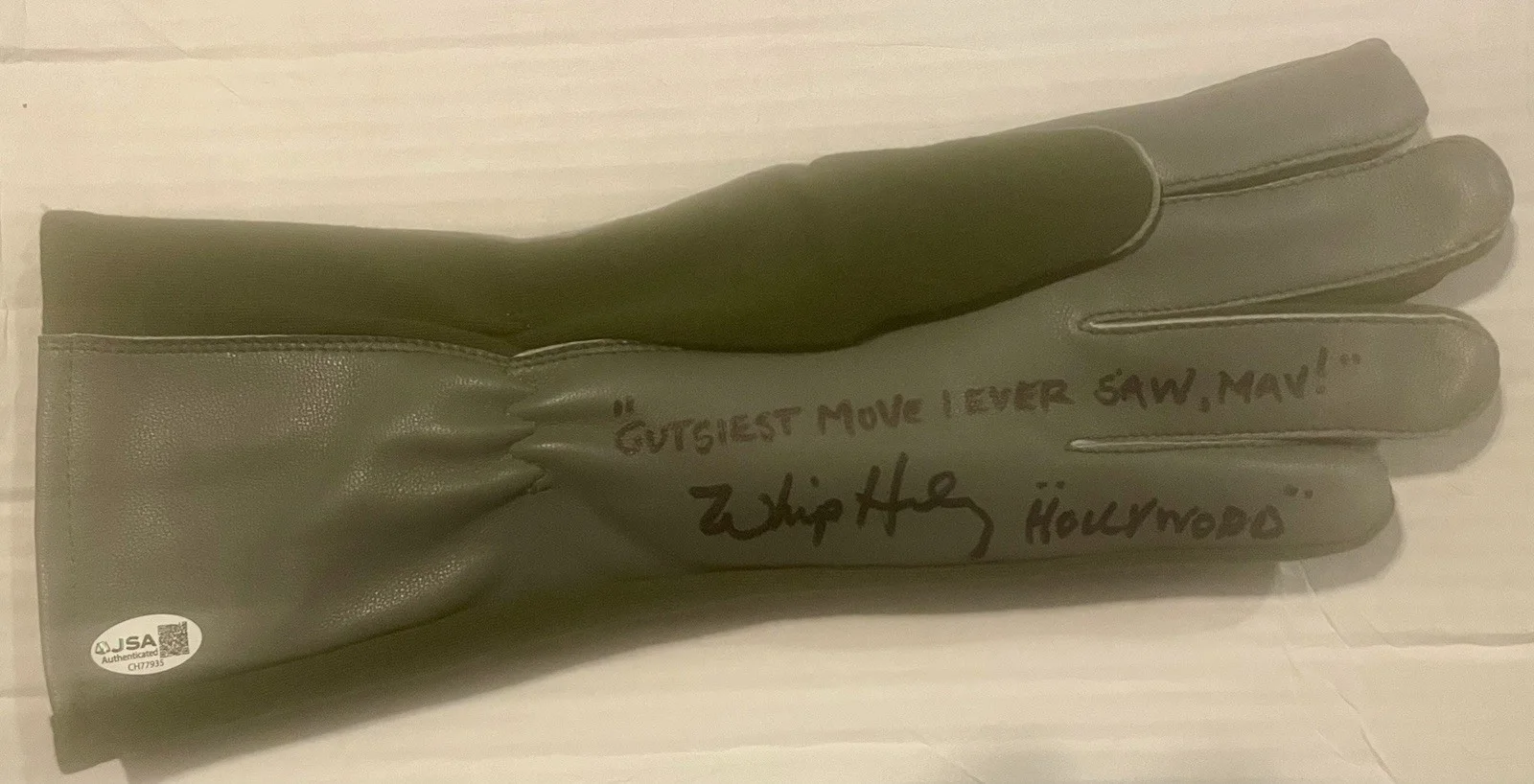 Whip Hubley — “TopGun” Replica Prop Aviator’s Glove Signed By Whip Hubley “Hollywood” JSA Cert