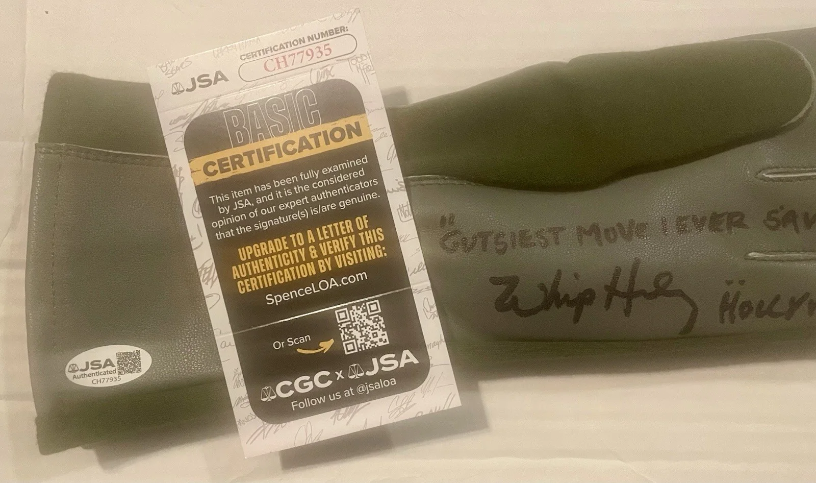 Whip Hubley — “TopGun” Replica Prop Aviator’s Glove Signed By Whip Hubley “Hollywood” JSA Cert, изображение 3