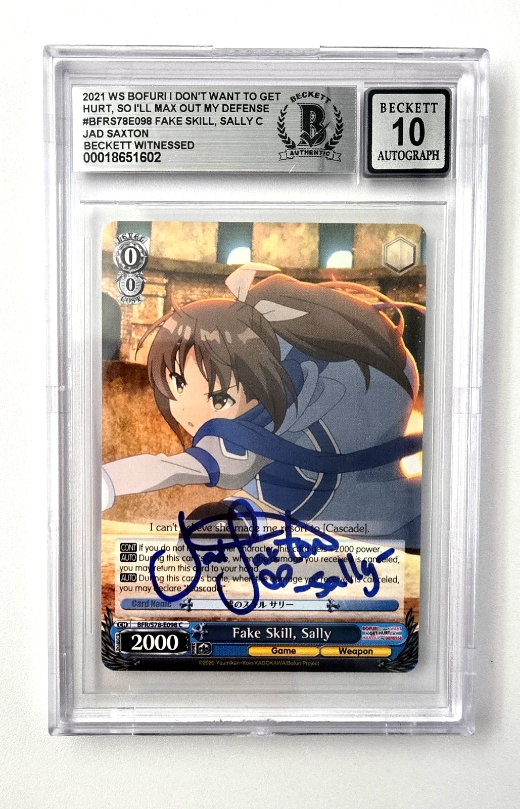 Jad Saxton — Sally Bofuri Signed Card Jad Saxton I Dont Want Slab Beckett 10 Weiss Schwarz 02