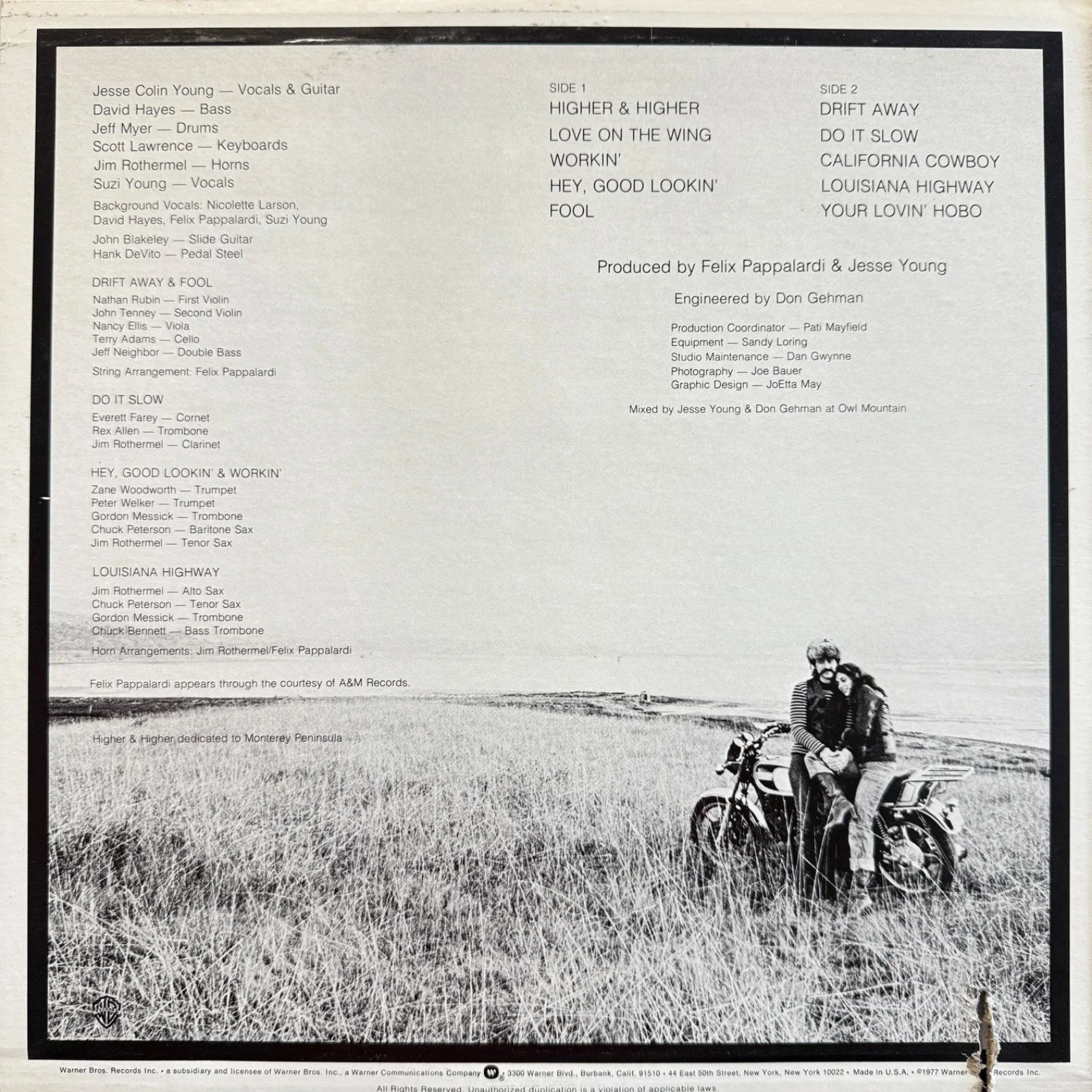 JESSE COLIN YOUNG Love On The Wing AUTOGRAPHED BS 3033 Warner Bros. w/inner sly, изображение 2