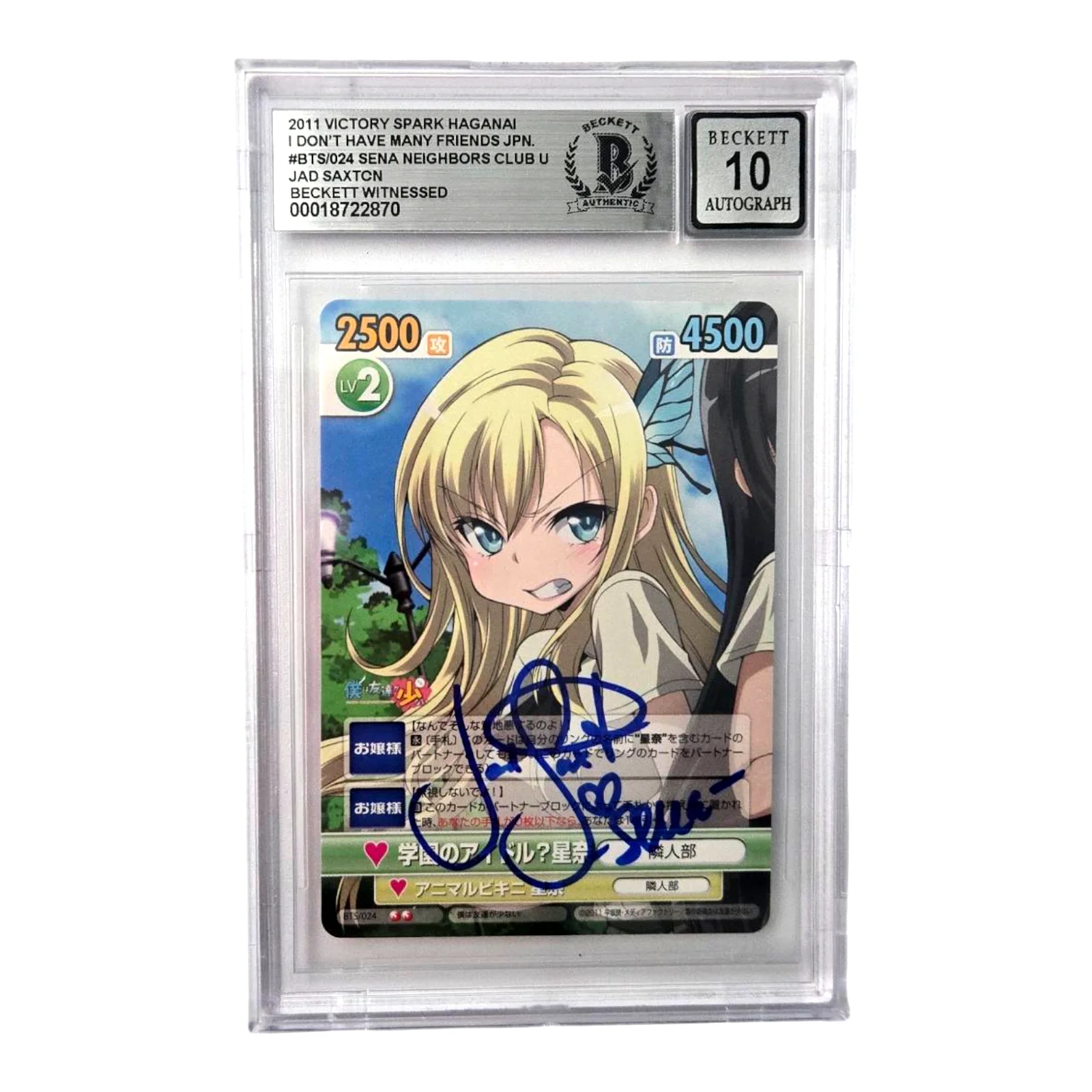 Jad Saxton — Sena Kashiwazaki Haganai Signed Card Jad Saxton Slab Beckett 10 Victory Spark