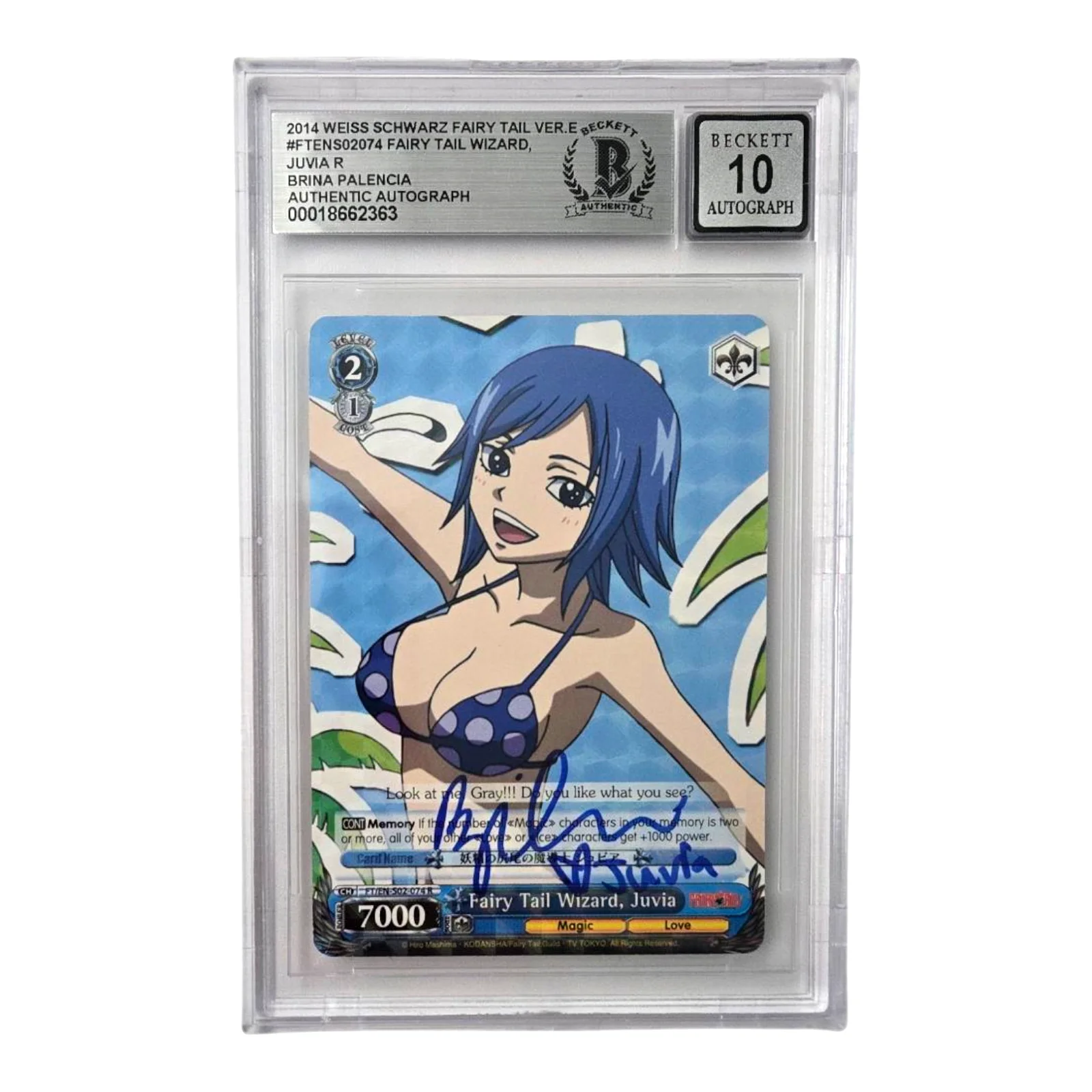Brina Palencia — Juvia Fairy Tail Signed Card Brina Palencia Slab Beckett 10 Auto Weiss Schwarz 3