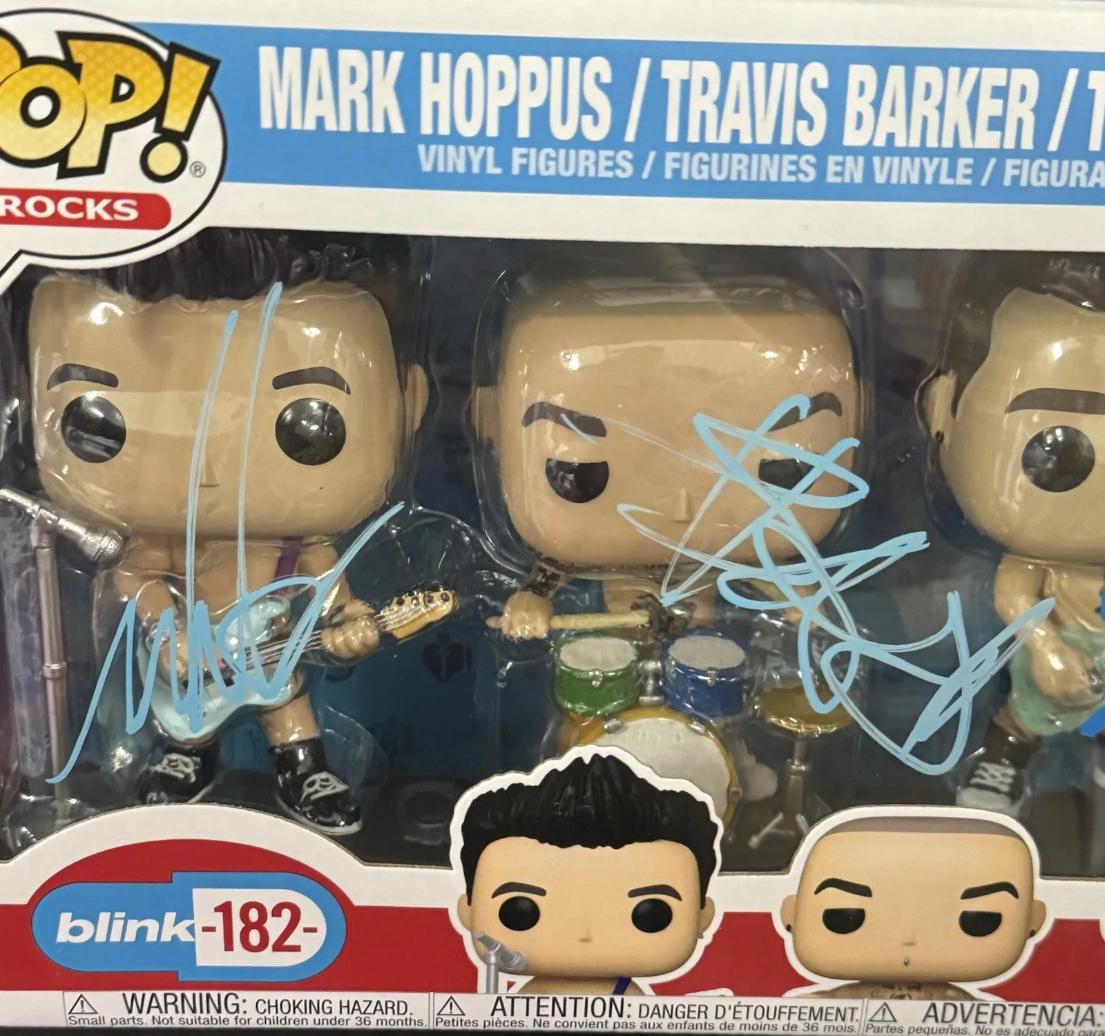 Tom Delong Mark Hoppus Travis Barker Signed Blink 182 Funko Pop JSA COA All 3, image 3