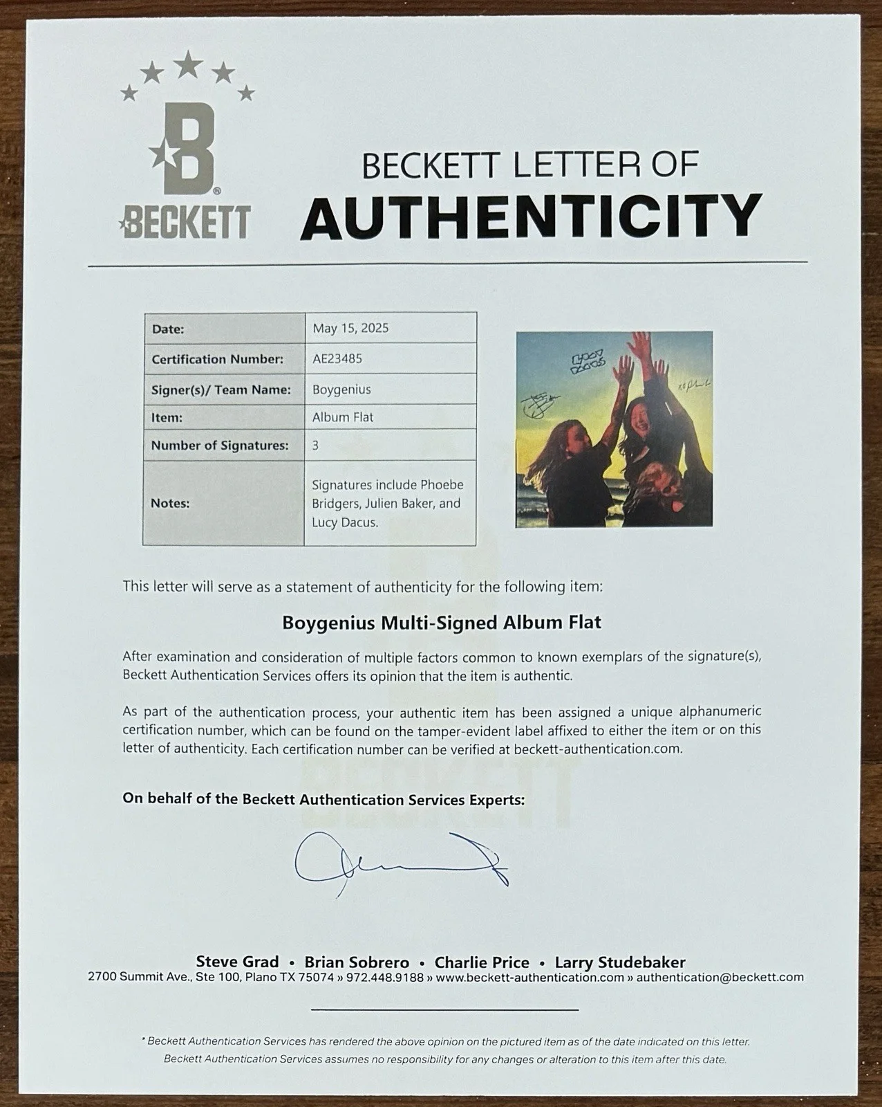BOYGENIUS BAND SIGNED Album Art Card Autograph Beckett BAS COA & Record Vinyl LP, изображение 4