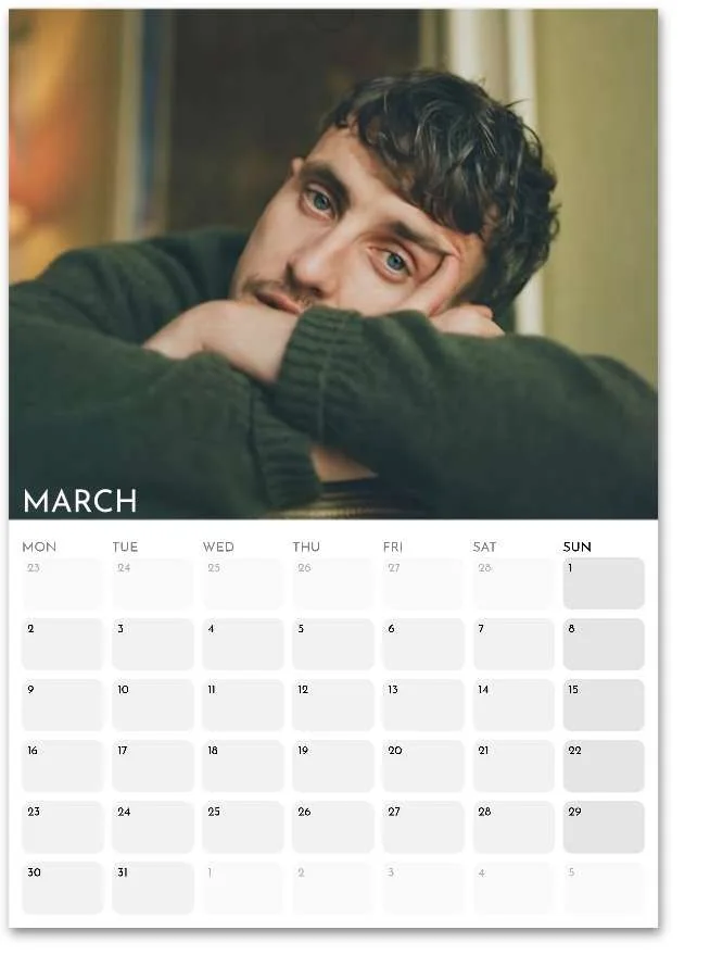Paul Mescal 2026 A3 Wall Calendar | Stylish, Premium | Custom Start Month, изображение 2