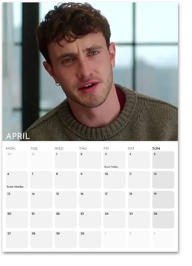 Paul Mescal 2026 A3 Wall Calendar | Stylish, Premium | Custom Start Month, изображение 3