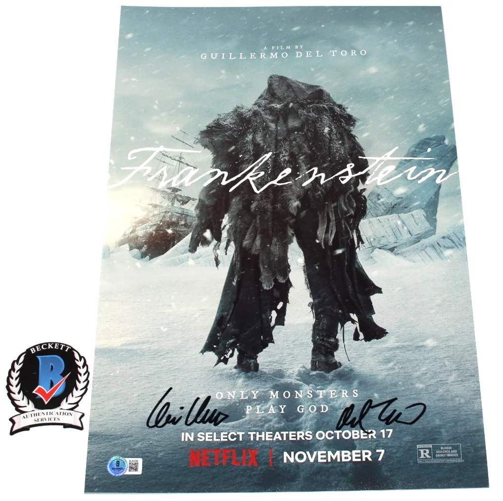 DIRECTOR GUILLERMO DEL TORO SIGNED 'FRANKENSTEIN' 12x18 MOVIE POSTER BECKETT COA, изображение 2